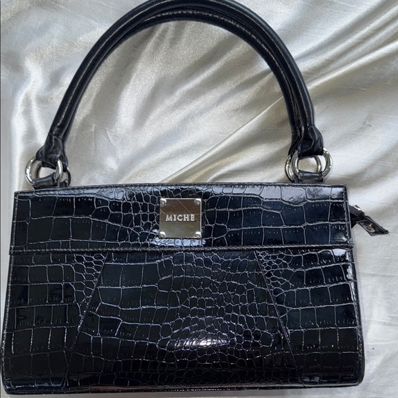 Miche Black Base Handbag Bag with Croc-Embossed Ella Skin Silver Hardware - Picture 1 of 13